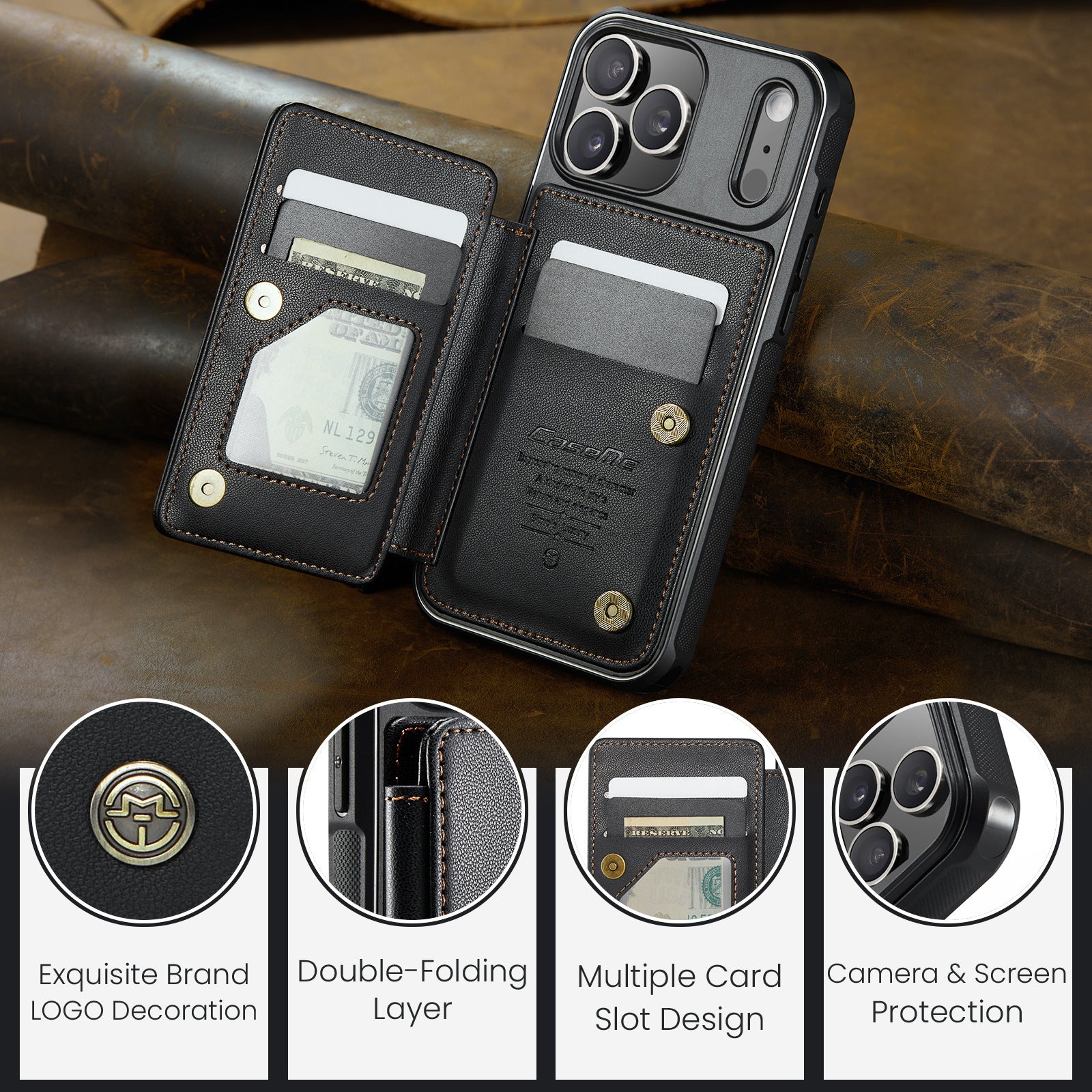 [With Card Slot] Apple iPhone 17/Air/Pro/Pro Max RFID Flip Premium Leather Wallet Series Case - Image 6