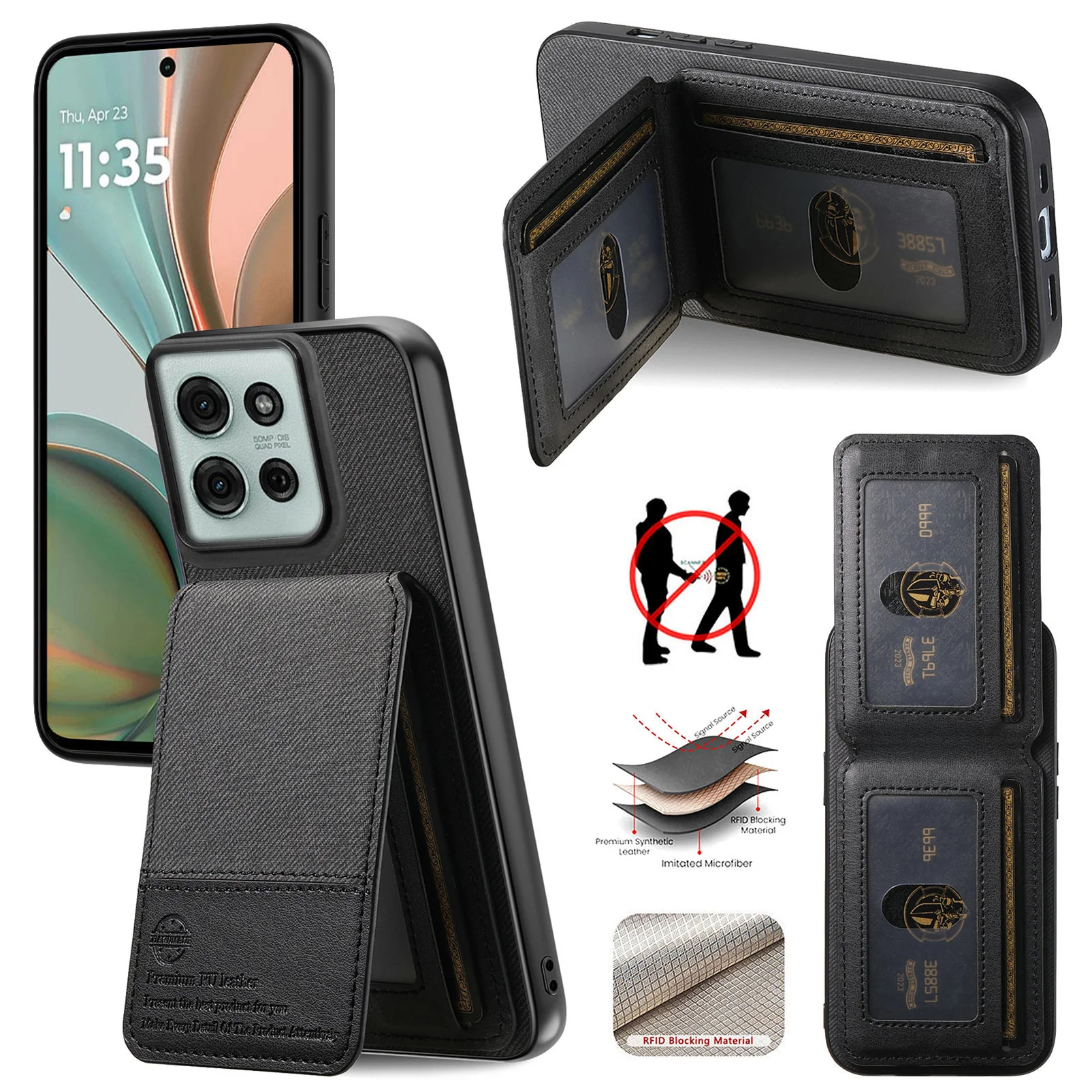 [With Card Slot][Built-in Holder] Motorola Moto Edge 60/Fusion/Pro Shockproof Wallet Series Case - Image 14