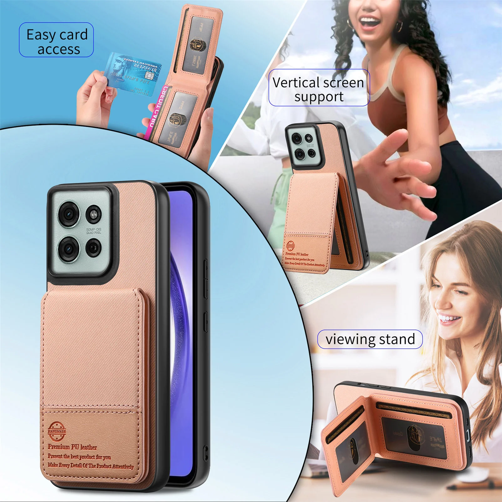 [With Card Slot][Built-in Holder] Motorola Moto Edge 60/Fusion/Pro Shockproof Wallet Series Case - Image 5