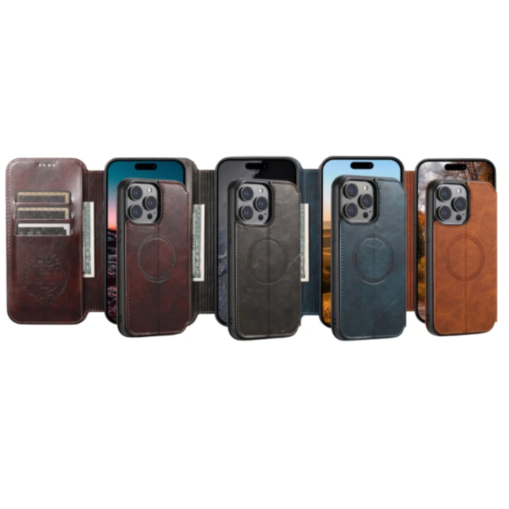 [With Card Slot][Magsafe Compatible] Apple iPhone 15/Plus/Pro/Max - Business Drop Proof PU Leather Flip Wallet Series Stand Case - Image 2
