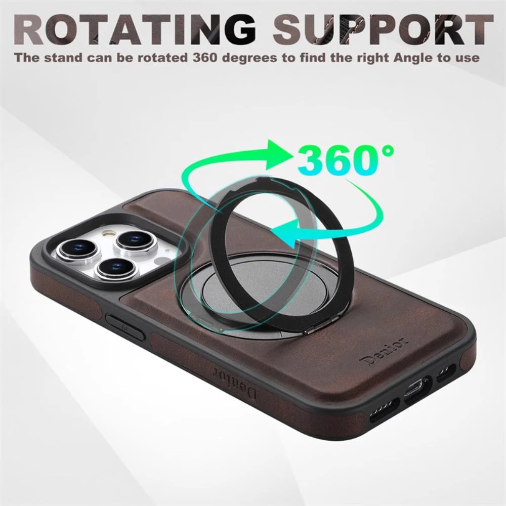 [With Card Slot][Magsafe Compatible] Apple iPhone 15/Plus/Pro/Max - Detachable Card Holder PU Leather Wallet Series Case With 360° Rotatable Ring - Image 11