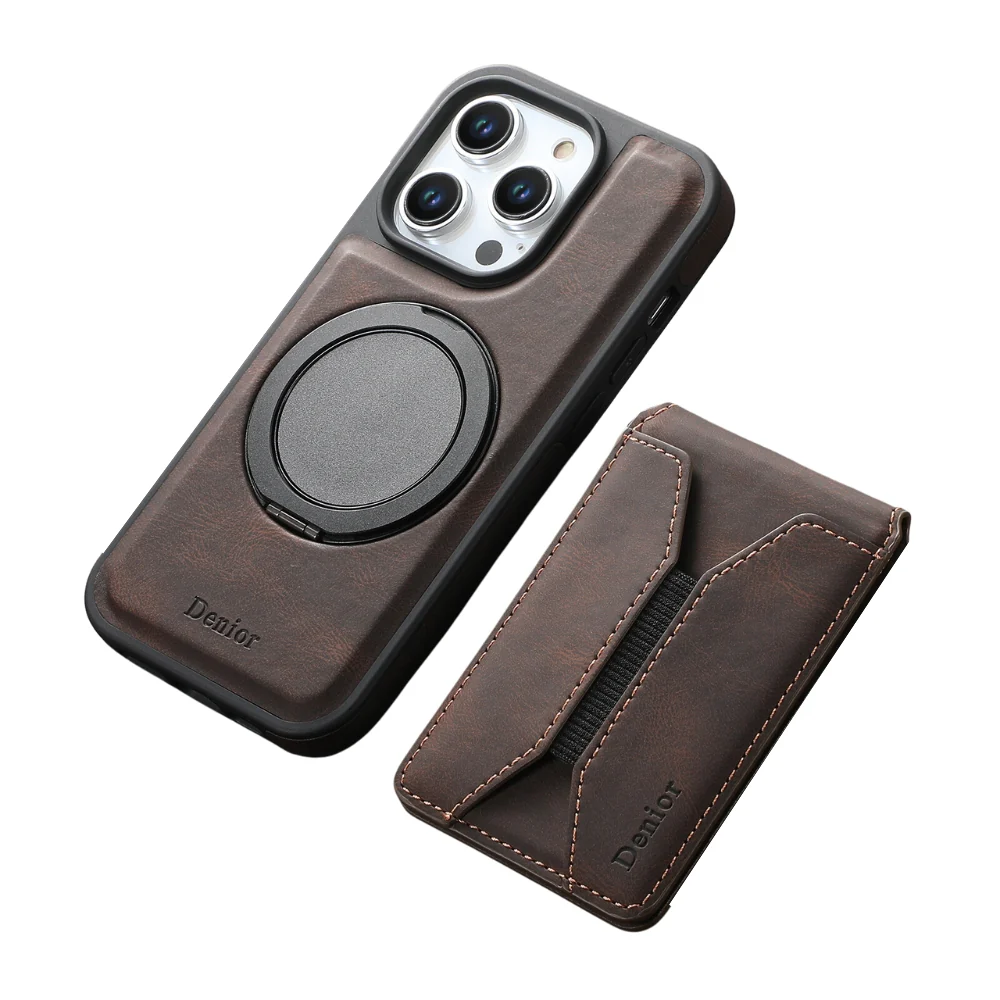 [With Card Slot][Magsafe Compatible] Apple iPhone 15/Plus/Pro/Max - Detachable Card Holder PU Leather Wallet Series Case With 360° Rotatable Ring - Image 4