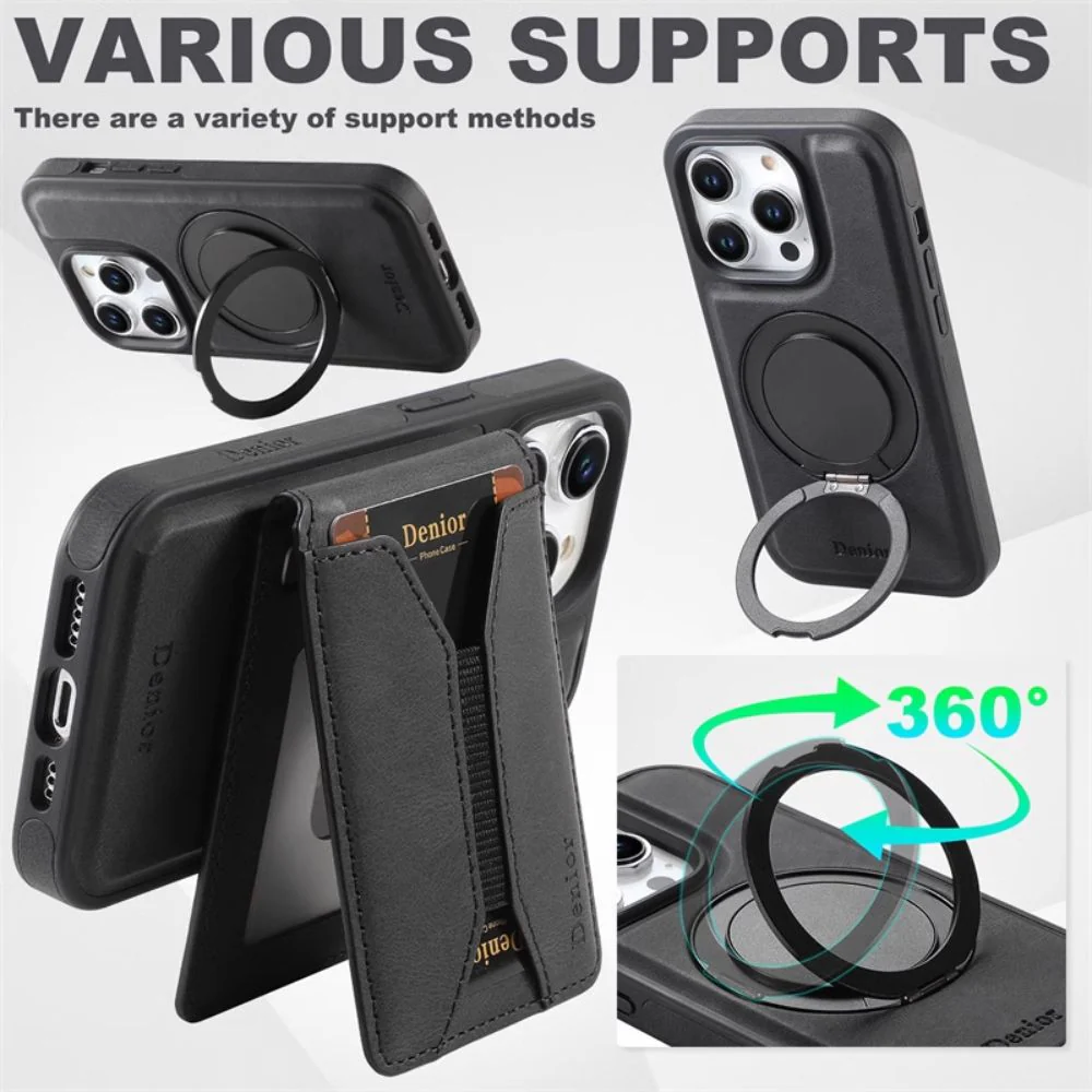 [With Card Slot][Magsafe Compatible] Apple iPhone 15/Plus/Pro/Max - Detachable Card Holder PU Leather Wallet Series Case With 360° Rotatable Ring - Image 5