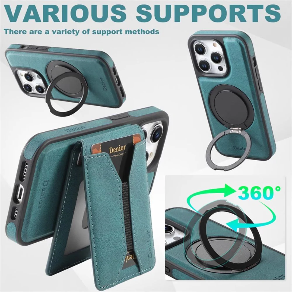 [With Card Slot][Magsafe Compatible] Apple iPhone 15/Plus/Pro/Max - Detachable Card Holder PU Leather Wallet Series Case With 360° Rotatable Ring - Image 7
