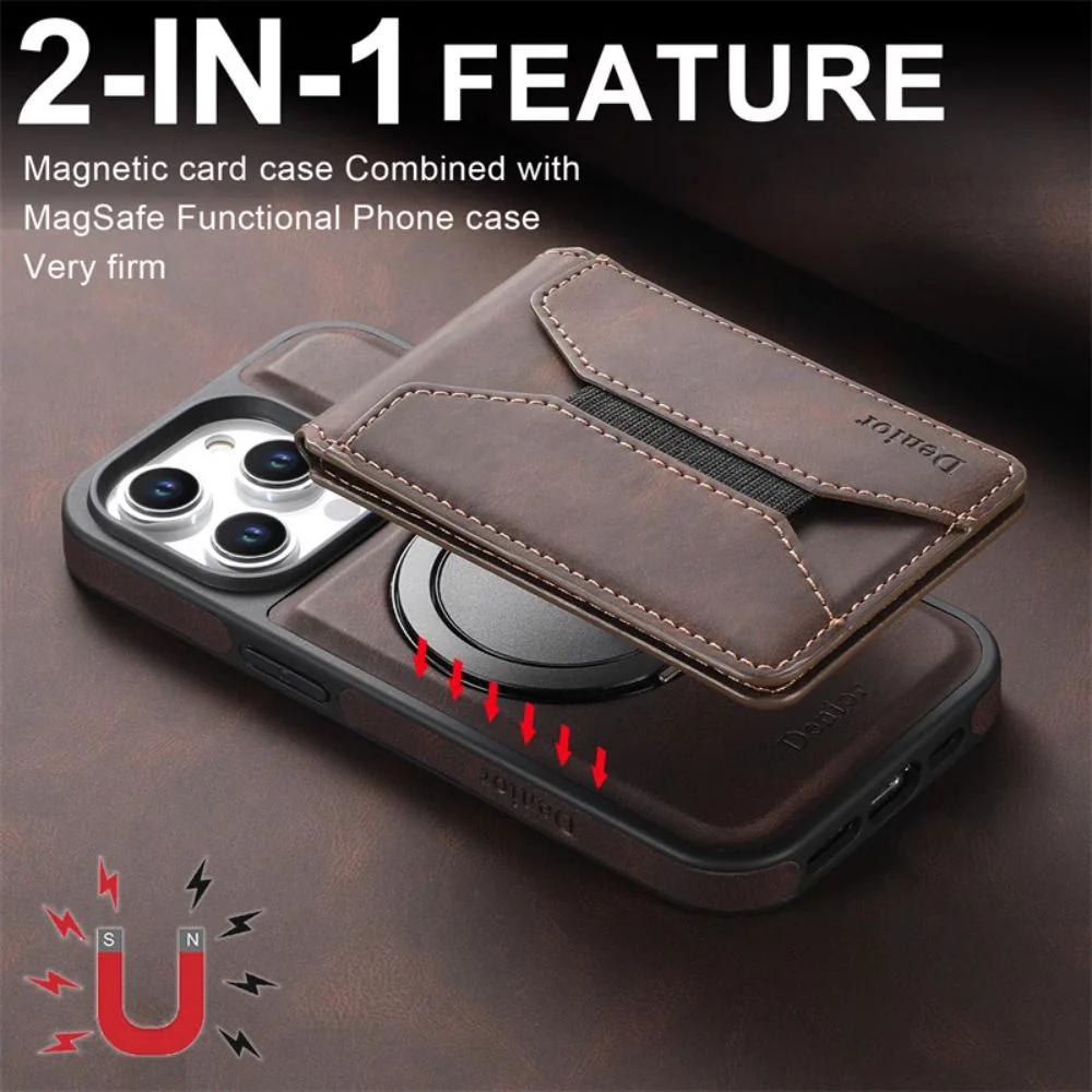 [With Card Slot][Magsafe Compatible] Apple iPhone 15/Plus/Pro/Max - Detachable Card Holder PU Leather Wallet Series Case With 360° Rotatable Ring - Image 8