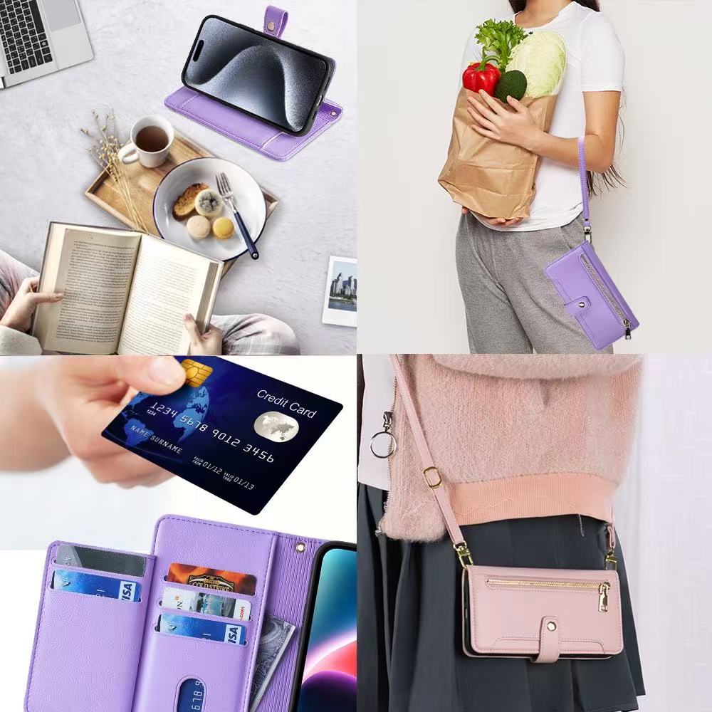 [With Card Slot] Samsung Galaxy S26/Plus/Ultra - Multi-Function Flip Leather Zipper Wallet Case With Wrist & Shoulder Strap - Image 13