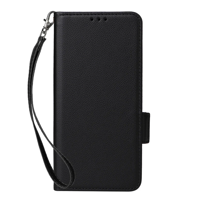 [With Card Slot] OPPO A5 Pro 5G - Premium Lychee-Grain Flip Leather Case With Detachable Wrist Strap