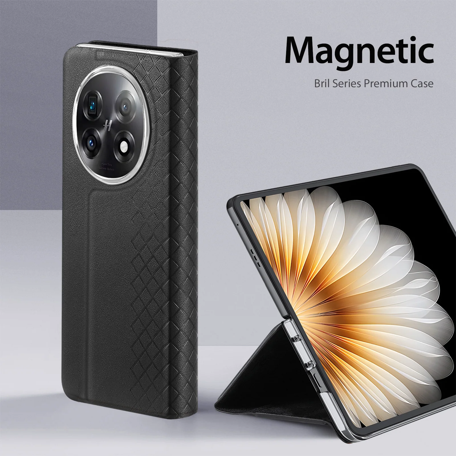 [With Card Slot] OPPO Find N5 - Premium PU Leather Strong Magnetic Foldable Protective Case - Image 3