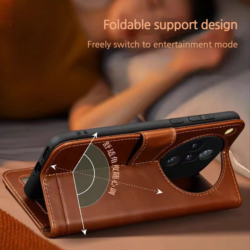 [With Card Slot] Oppo Find X9/Pro - Business Genuine Leather Flip Wallet Case - Image 3