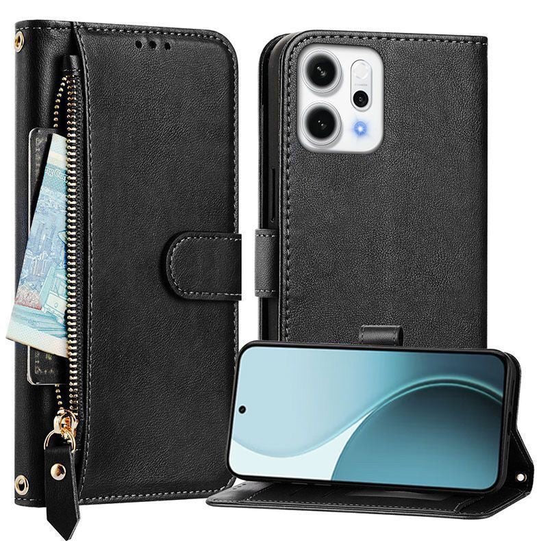 [With Card Slot] OPPO Reno14 & Pro - PU Leather Full-Body Flip Zipper Wallet Case - Image 3
