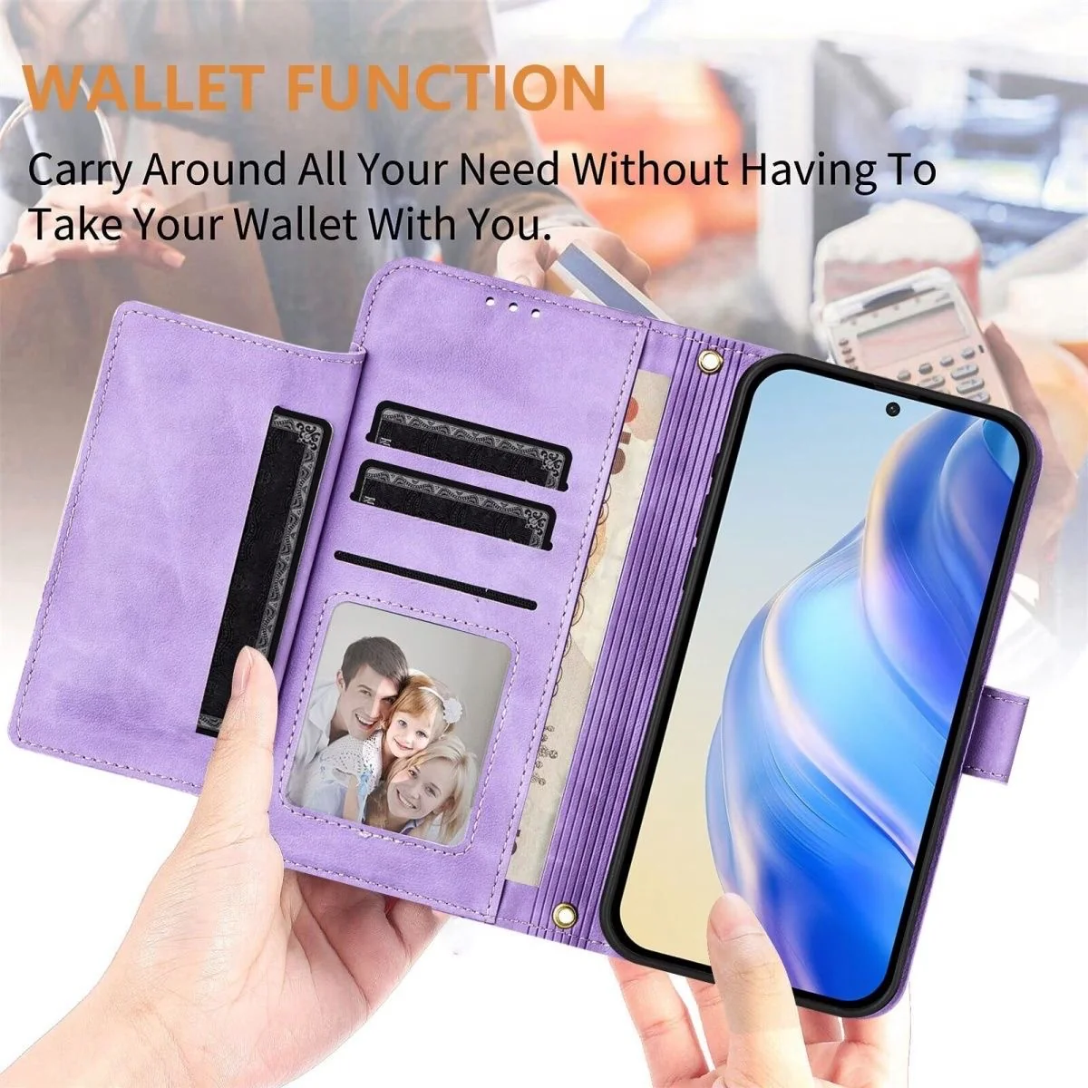[With Card Slot] OPPO Reno14 & Pro - PU Leather Full-Body Flip Zipper Wallet Case - Image 7
