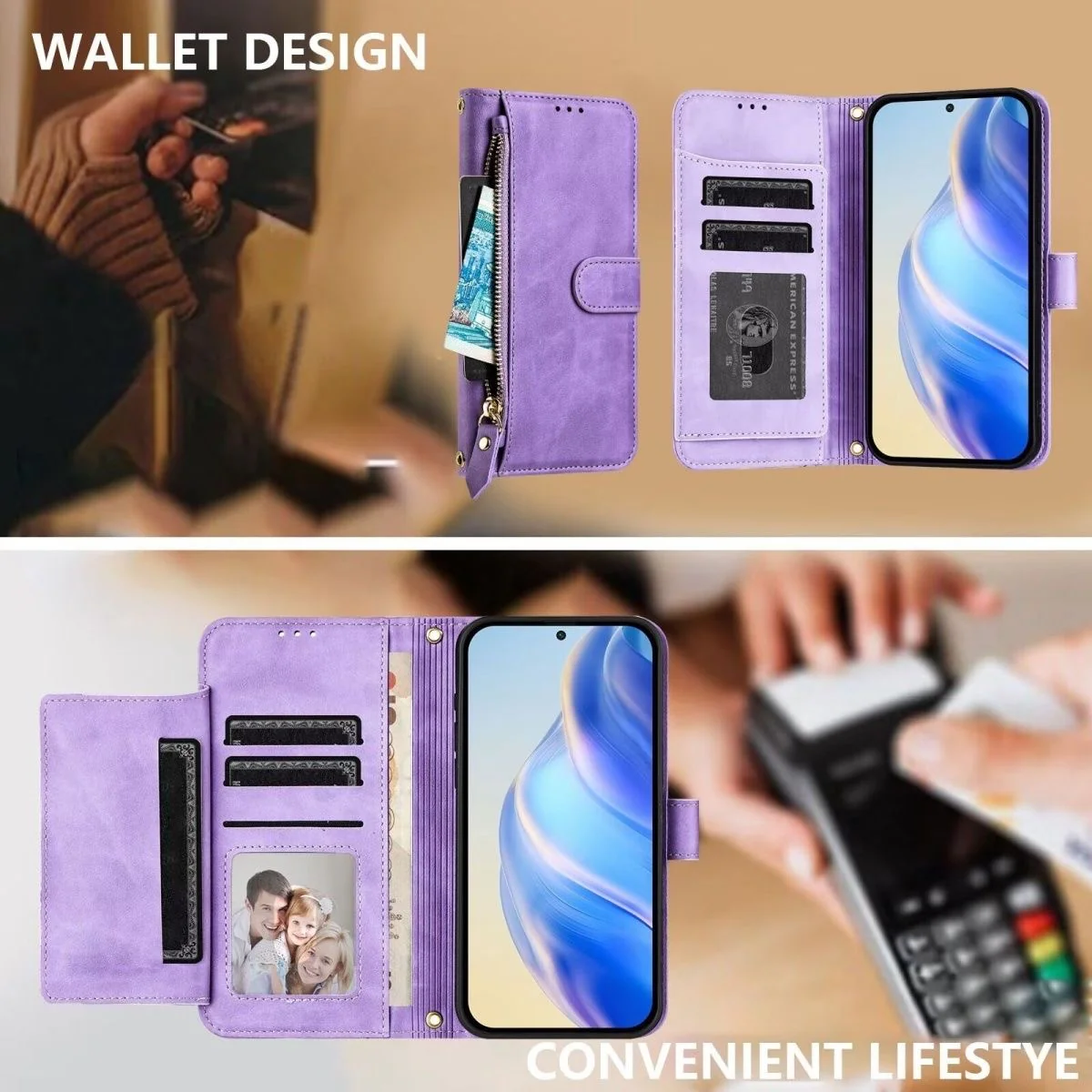 [With Card Slot] OPPO Reno14 & Pro - PU Leather Full-Body Flip Zipper Wallet Case - Image 8