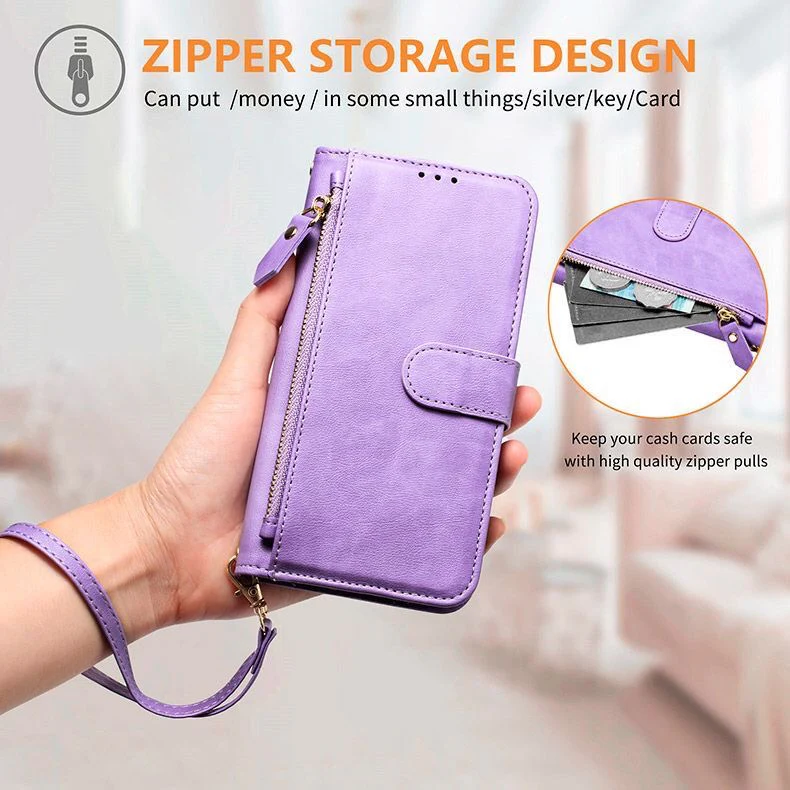 [With Card Slot] OPPO Reno14 & Pro - PU Leather Full-Body Flip Zipper Wallet Case - Image 9