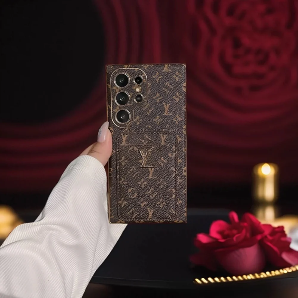 [With Card Slot] Samsung Galaxy S24/Plus/Ultra - Electroplated Frame Logo Large Flower Silicone  Fashion-Forward Series Case - Image 7