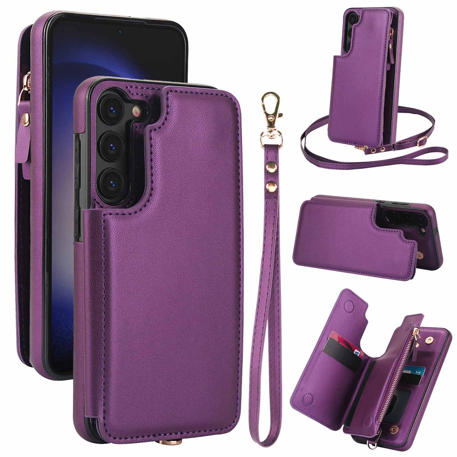 [With Card Slot] Samsung Galaxy S24/Plus/Ultra/FE - PU Leather RFID Blocking Wallet Series Stand Case With Long + Short Lanyard - Image 6