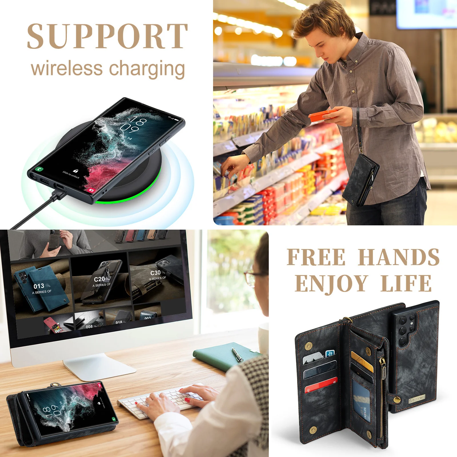 [With Card Slot] Samsung Galaxy S24/Ultra/Plus Multifunctional Leather Shockproof Flip Wallet Series Case - Image 11