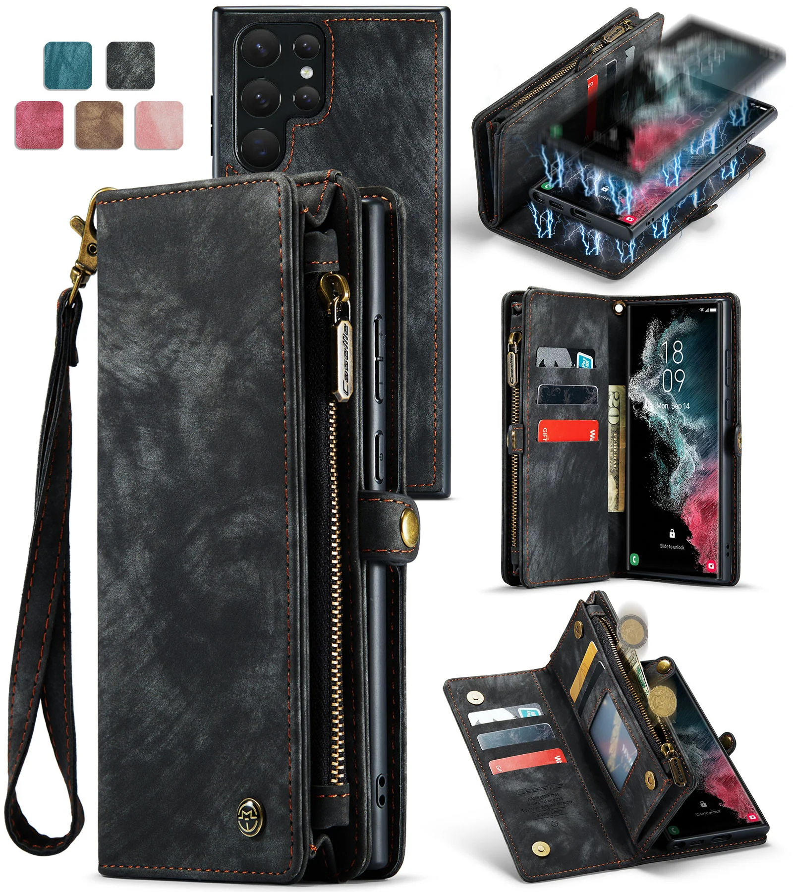 [With Card Slot] Samsung Galaxy S24/Ultra/Plus Multifunctional Leather Shockproof Flip Wallet Series Case - Image 2