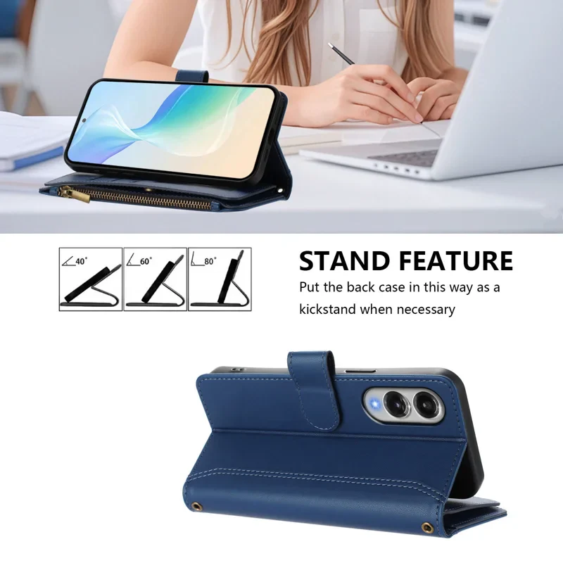 [With Card Slot] Samsung Galaxy S25 Edge (SM-S937) - Multifunctional Flip Phone Case With Magnetic Closure & Wrist Strap - Image 7