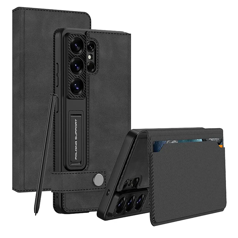 [With Card Slot] Samsung Galaxy S26 Ultra - Business Style Matte Leather Flip Magnetic Clasp Wallet Case