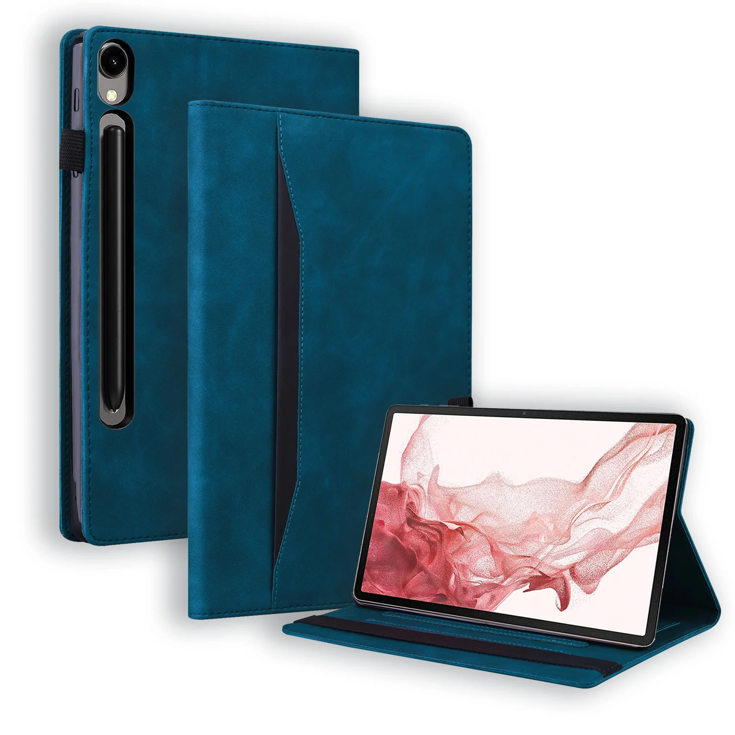 [With Card Slot] Samsung Galaxy Tab S10 FE Plus (2025) 13.1" Matte Color-Block Samsung Tablet Leather Case - Image 4