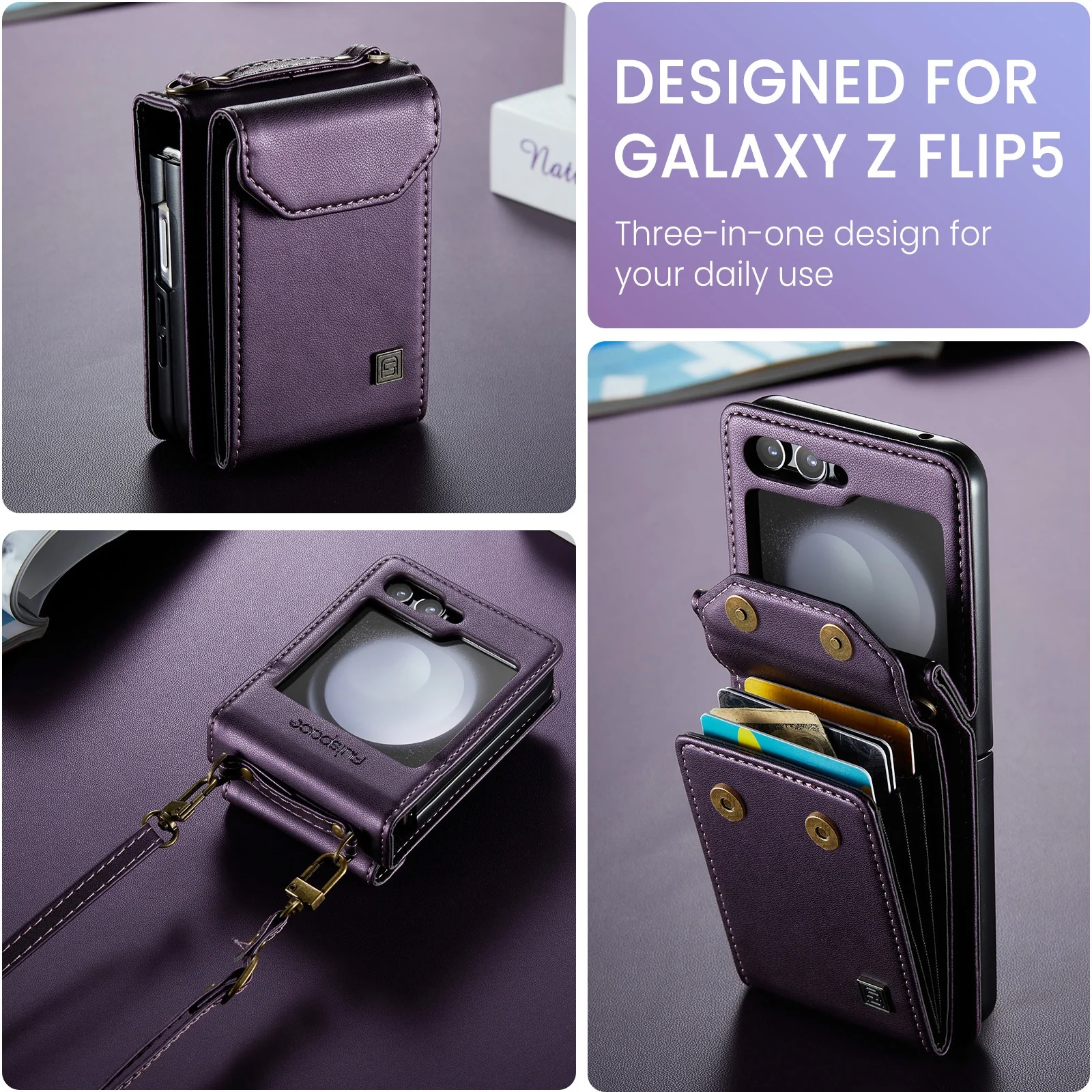 [With Card Slot] Samsung Galaxy Z Flip7 FE (SM-F761) RFID Blocking Premium Leather Foldable Flip Wallet Case Series - Image 5