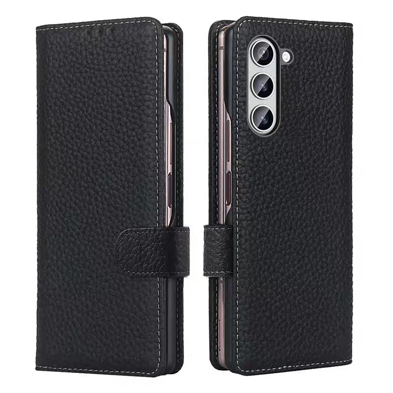 [With Card Slot] Samsung Galaxy Z Fold7 - Genuine Leather Wallet Heavy Duty Business Case - Image 6
