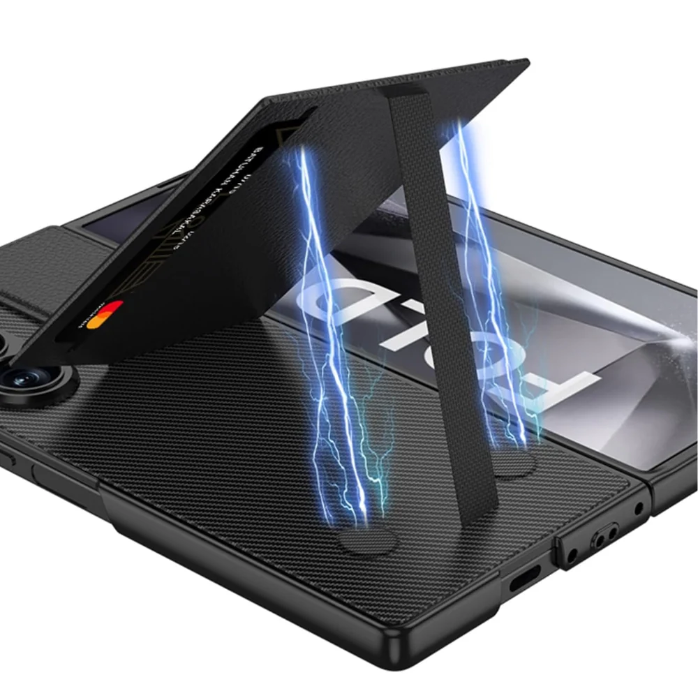 [With Card Slot] Samsung Galaxy Z Fold6 (SM-F956) - Shell-membrane Integrated Magnetic Card Holder Stand Case - Image 11