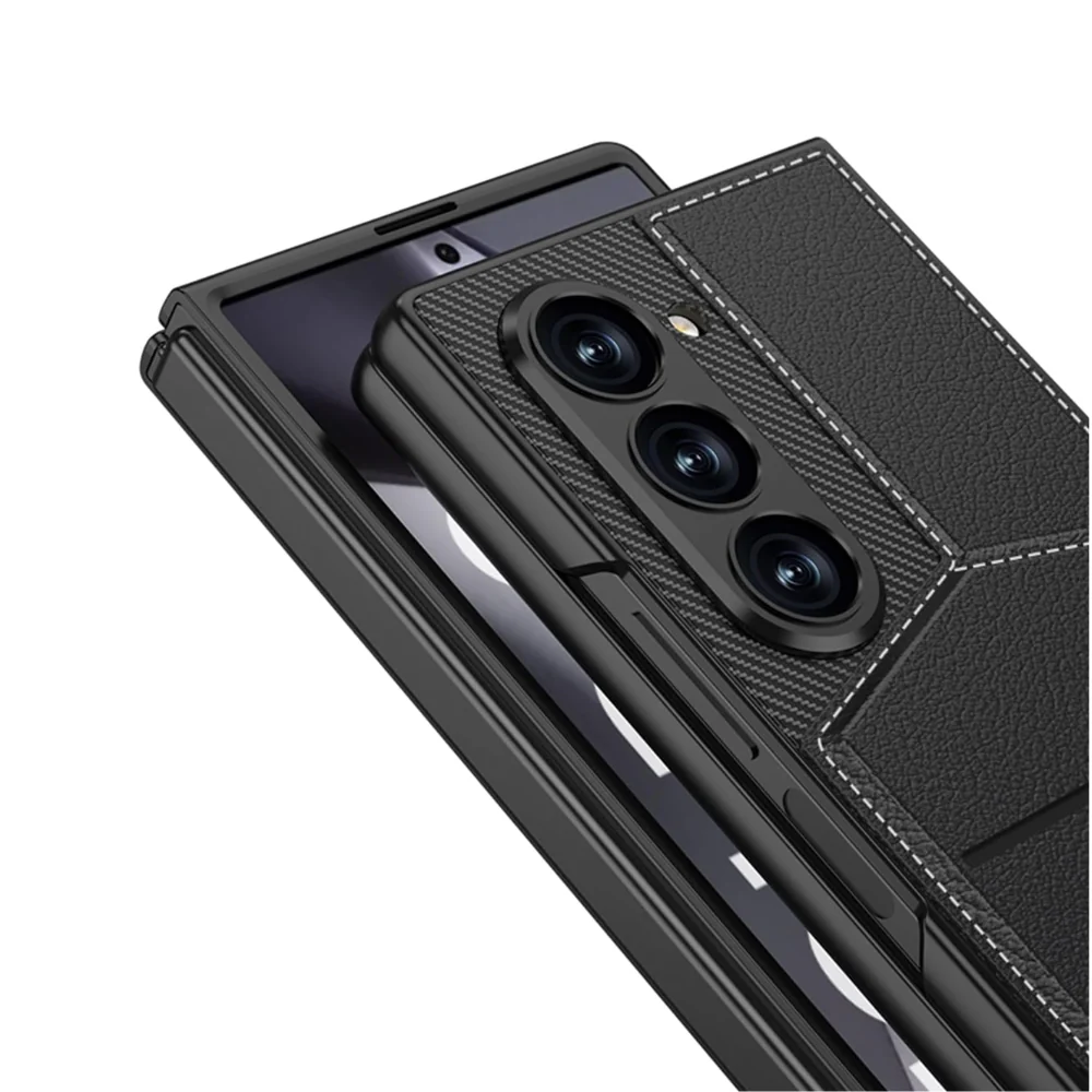 [With Card Slot] Samsung Galaxy Z Fold6 (SM-F956) - Shell-membrane Integrated Magnetic Card Holder Stand Case - Image 12