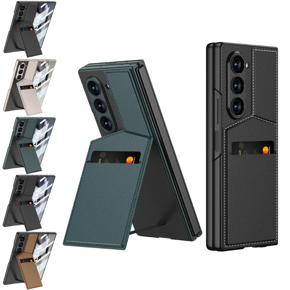 [With Card Slot] Samsung Galaxy Z Fold6 (SM-F956) - Shell-membrane Integrated Magnetic Card Holder Stand Case - Image 3