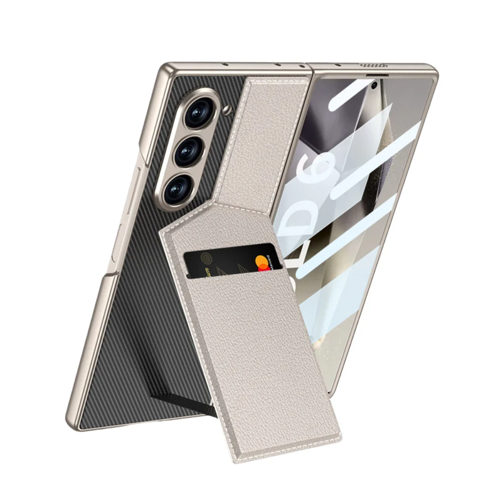 [With Card Slot] Samsung Galaxy Z Fold6 (SM-F956) - Shell-membrane Integrated Magnetic Card Holder Stand Case - Image 4