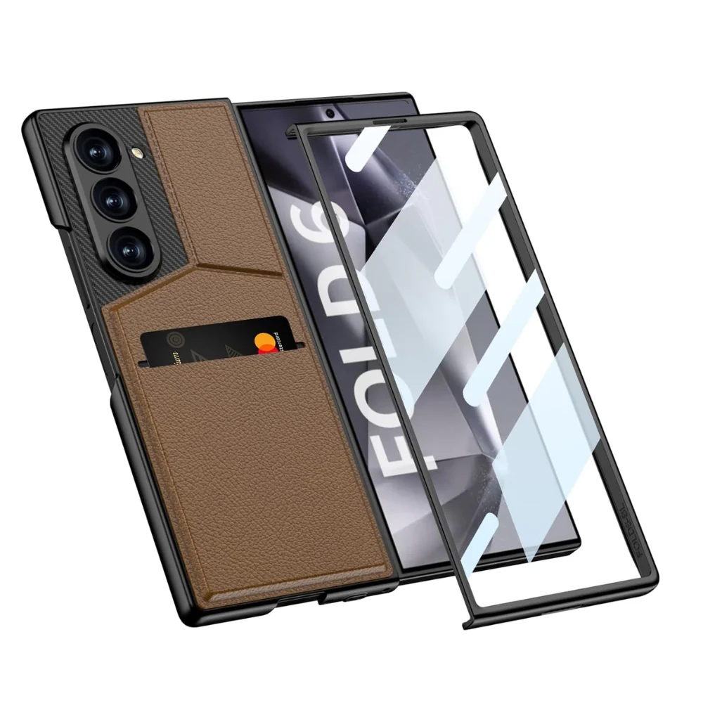 [With Card Slot] Samsung Galaxy Z Fold6 (SM-F956) - Shell-membrane Integrated Magnetic Card Holder Stand Case - Image 9