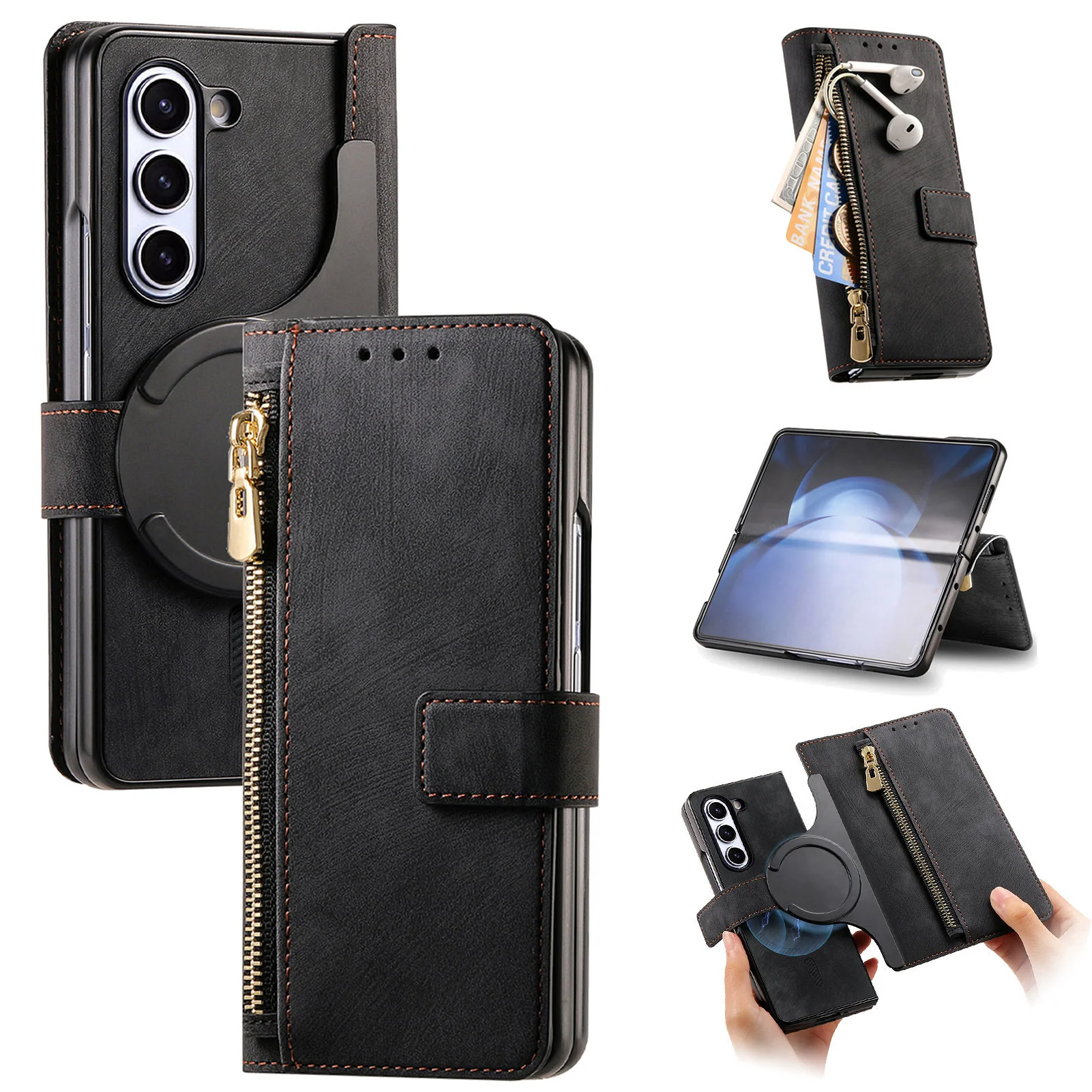 [With Card Slot] Samsung Galaxy Z Fold7 - Multi-functional Leather Wallet Case With Magnetic Flip Cover
