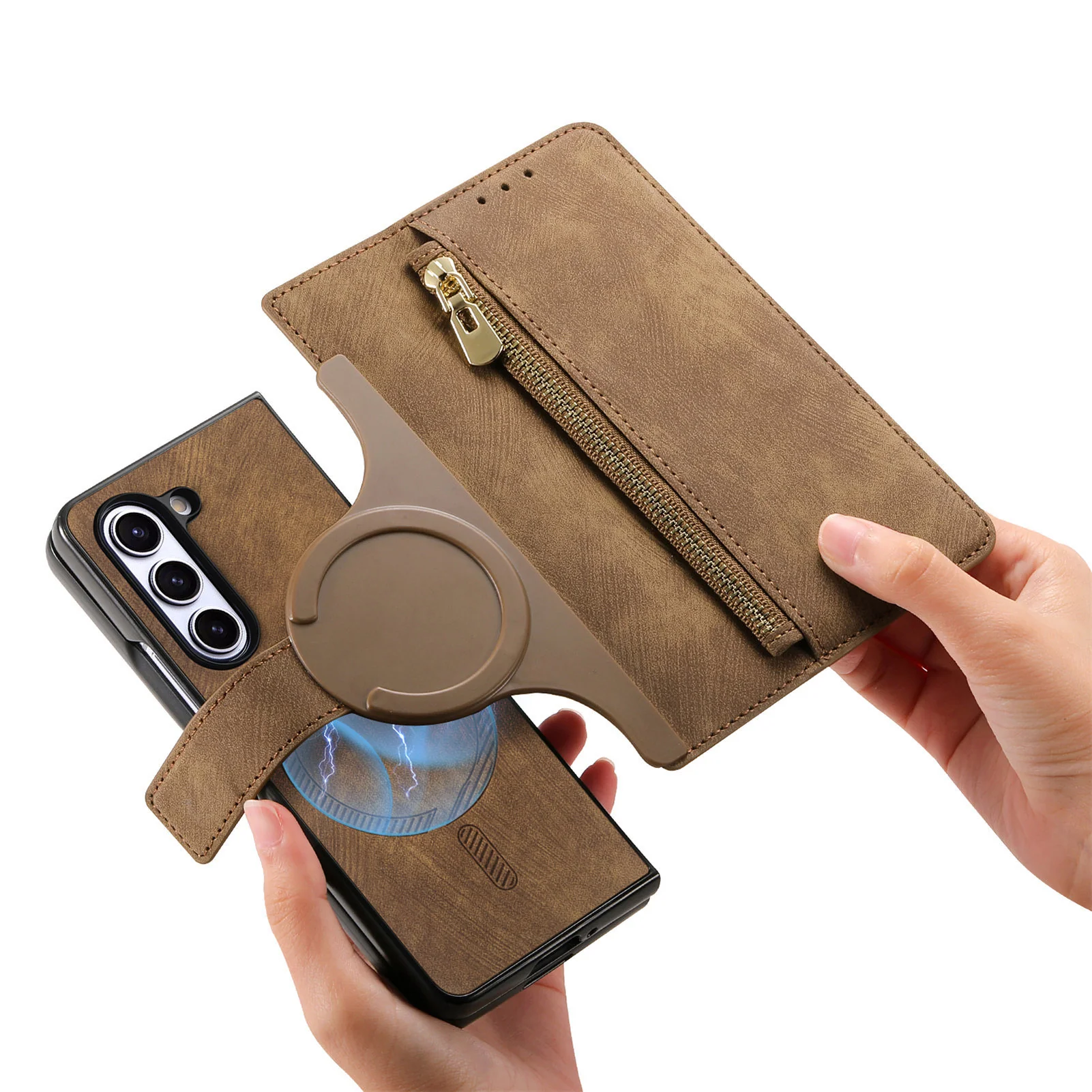 [With Card Slot] Samsung Galaxy Z Fold7 - Multi-functional Leather Wallet Case With Magnetic Flip Cover - Image 12