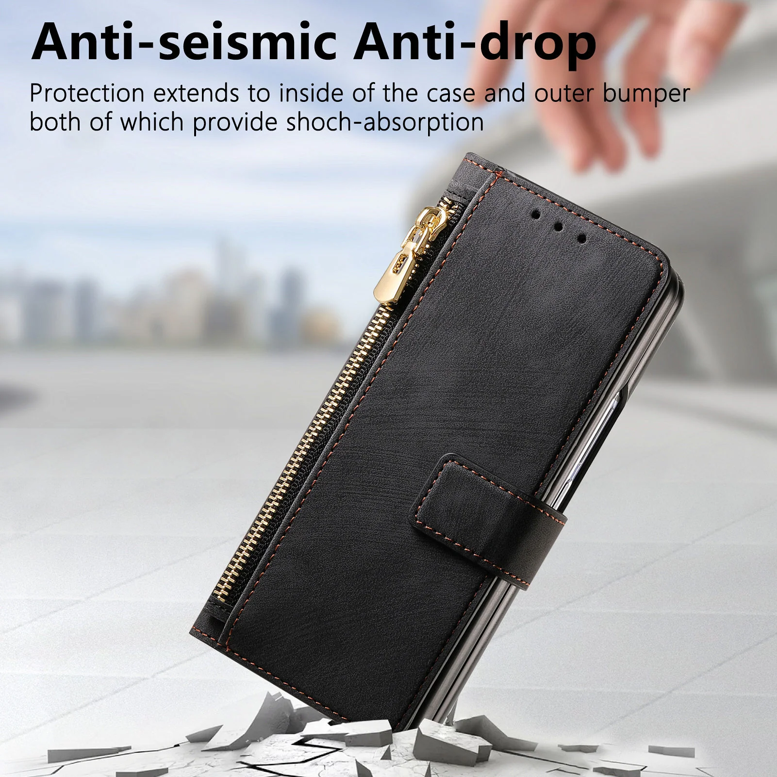 [With Card Slot] Samsung Galaxy Z Fold7 - Multi-functional Leather Wallet Case With Magnetic Flip Cover - Image 9
