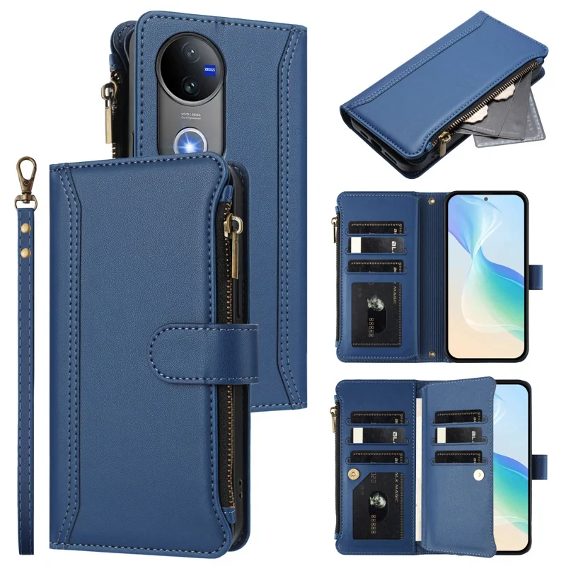 [With Card Slot] VIVO V50 5G - Multifunctional Flip Phone Case With Magnetic Closure & Wrist Strap - Image 2