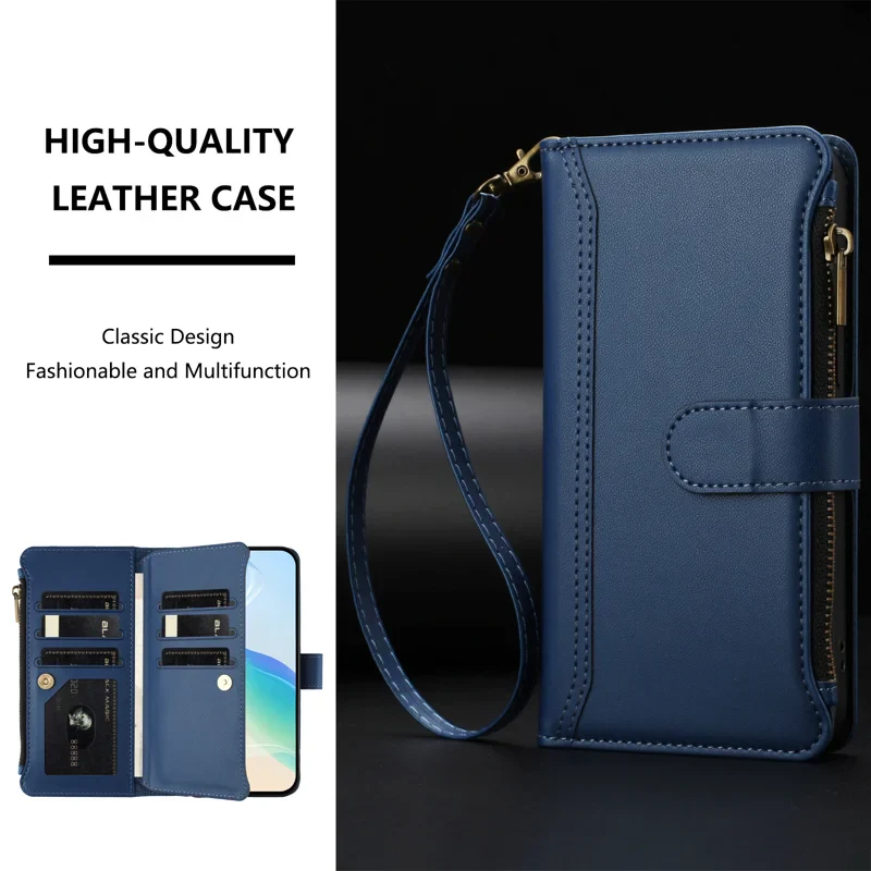 [With Card Slot] VIVO V50 5G - Multifunctional Flip Phone Case With Magnetic Closure & Wrist Strap - Image 9