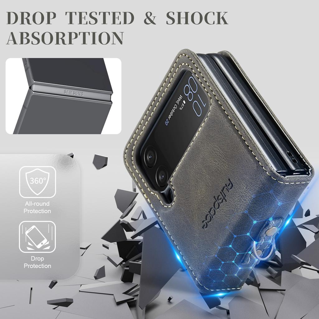 [With Hand Strap] Samsung Galaxy Z Flip5 SM-F731 Luxury PU Leather Wallet Protective Case - Image 10