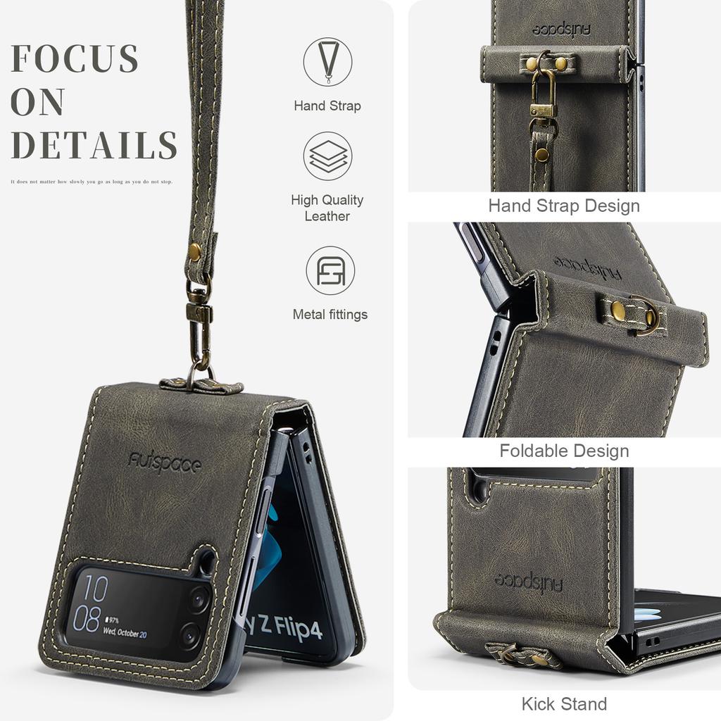 [With Hand Strap] Samsung Galaxy Z Flip5 SM-F731 Luxury PU Leather Wallet Protective Case - Image 11