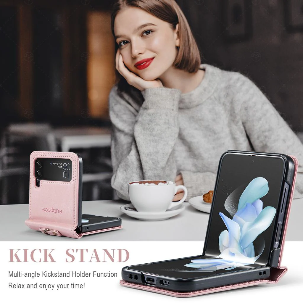 [With Hand Strap] Samsung Galaxy Z Flip5 SM-F731 Luxury PU Leather Wallet Protective Case - Image 12