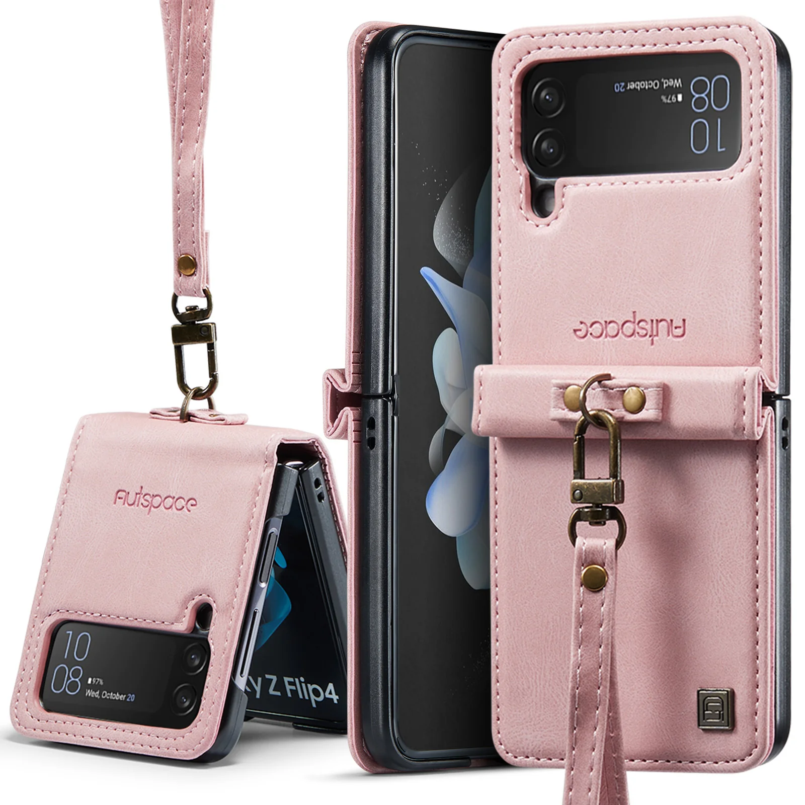 [With Hand Strap] Samsung Galaxy Z Flip5 SM-F731 Luxury PU Leather Wallet Protective Case - Image 4
