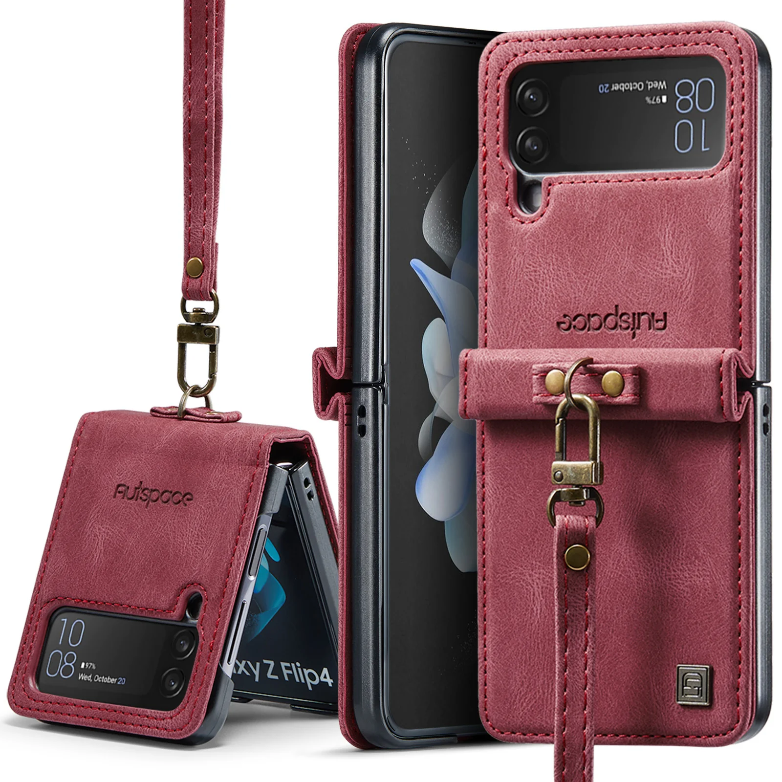 [With Hand Strap] Samsung Galaxy Z Flip5 SM-F731 Luxury PU Leather Wallet Protective Case - Image 5