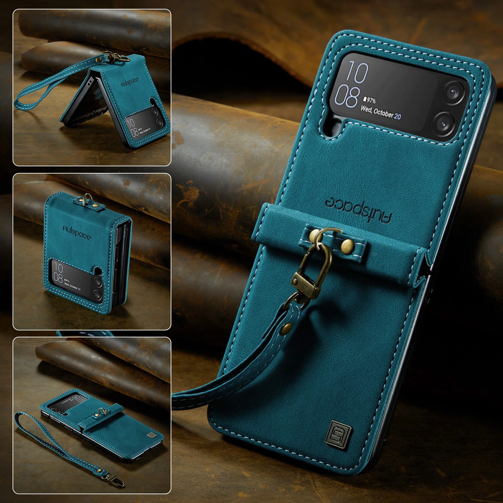 [With Hand Strap] Samsung Galaxy Z Flip5 SM-F731 Luxury PU Leather Wallet Protective Case - Image 7