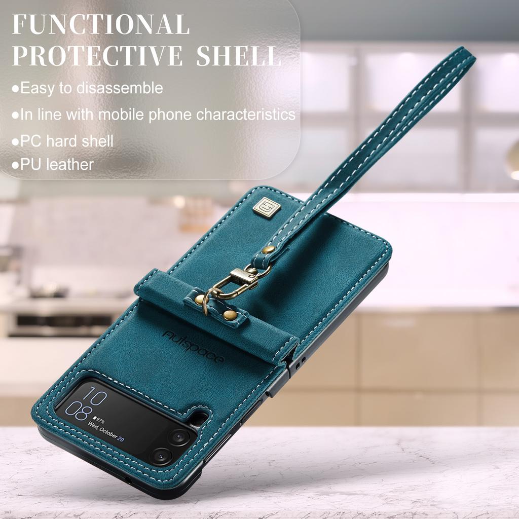 [With Hand Strap] Samsung Galaxy Z Flip5 SM-F731 Luxury PU Leather Wallet Protective Case - Image 8