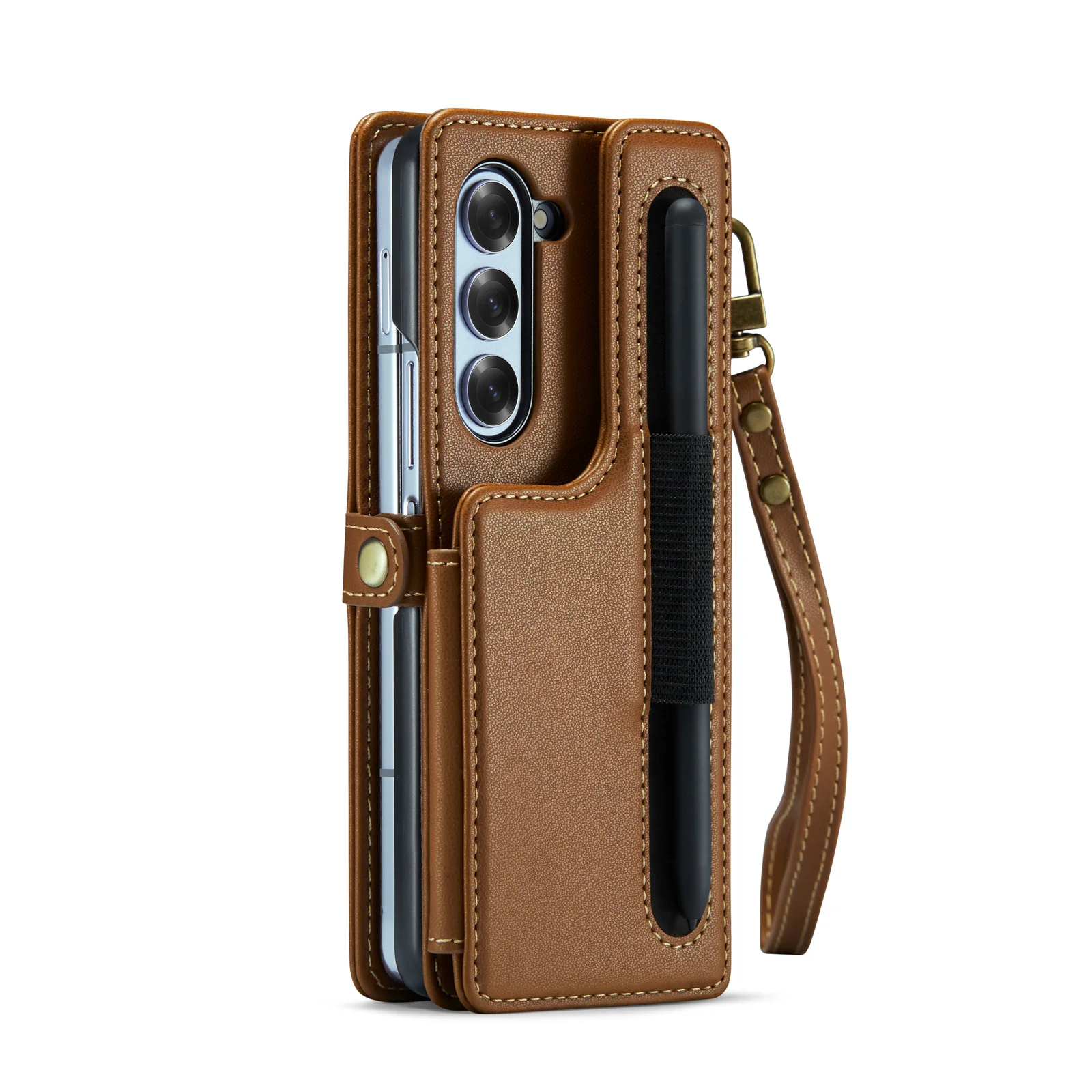 [With Hand Strap] Samsung Galaxy Z Fold7 - Business Leather Foldable Stand Wallet Case - Image 18