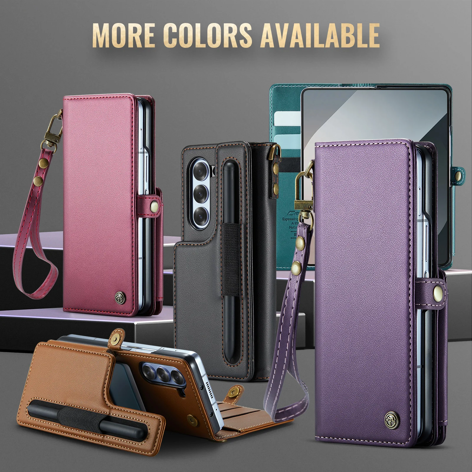 [With Hand Strap] Samsung Galaxy Z Fold7 - Business Leather Foldable Stand Wallet Case - Image 2