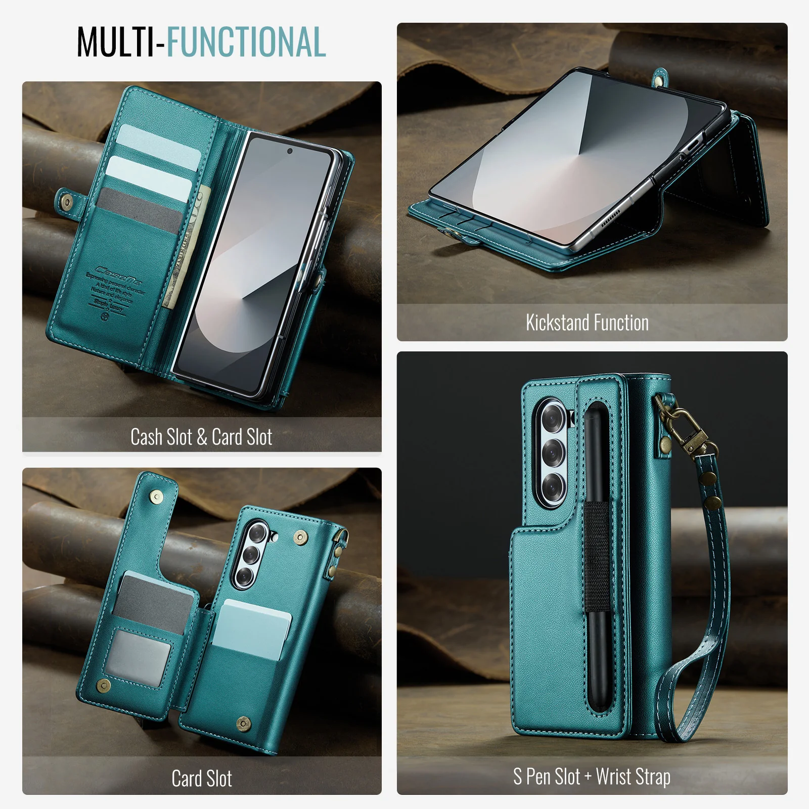 [With Hand Strap] Samsung Galaxy Z Fold7 - Business Leather Foldable Stand Wallet Case - Image 8