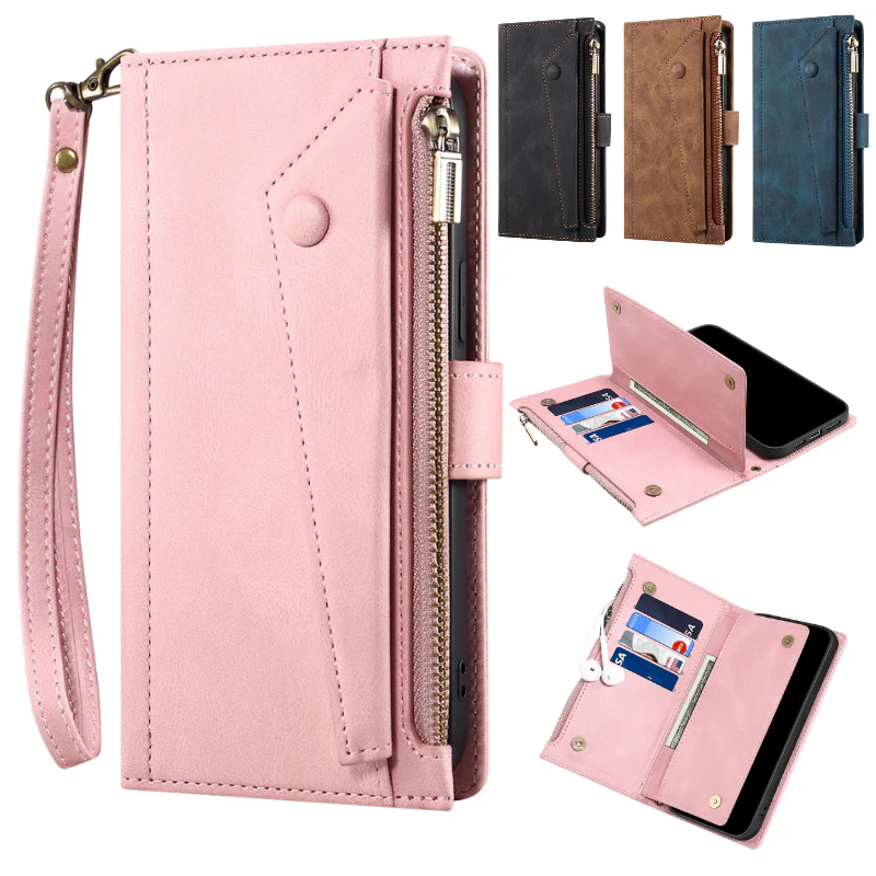 [With Lanyard][With Card Slot] Motorola Moto G34 Leather Zipper Shockproof Wallet Series Case