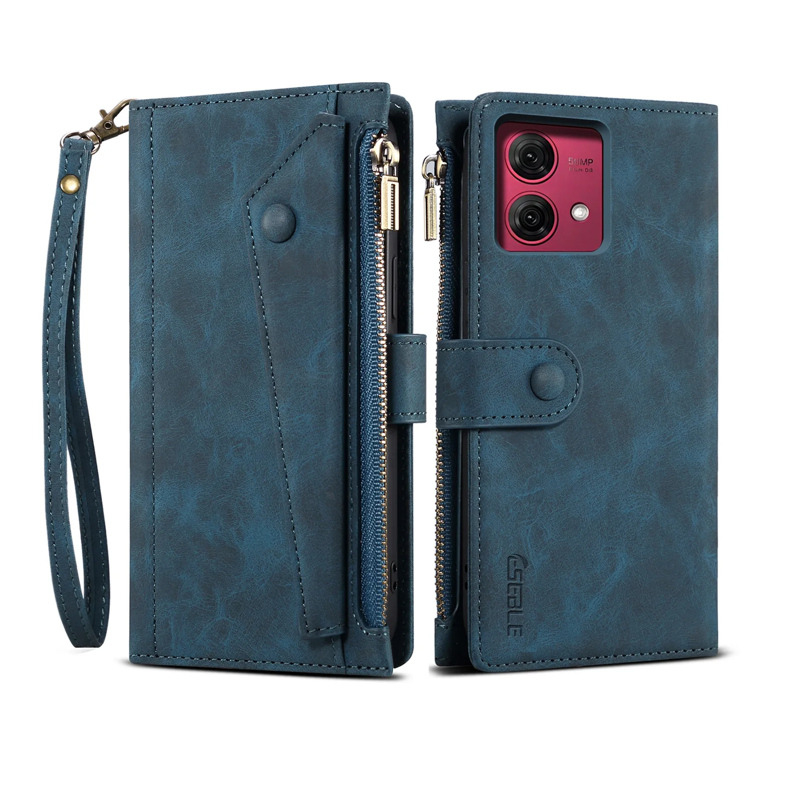 [With Lanyard][With Card Slot] Motorola Moto G34 Leather Zipper Shockproof Wallet Series Case - Image 15