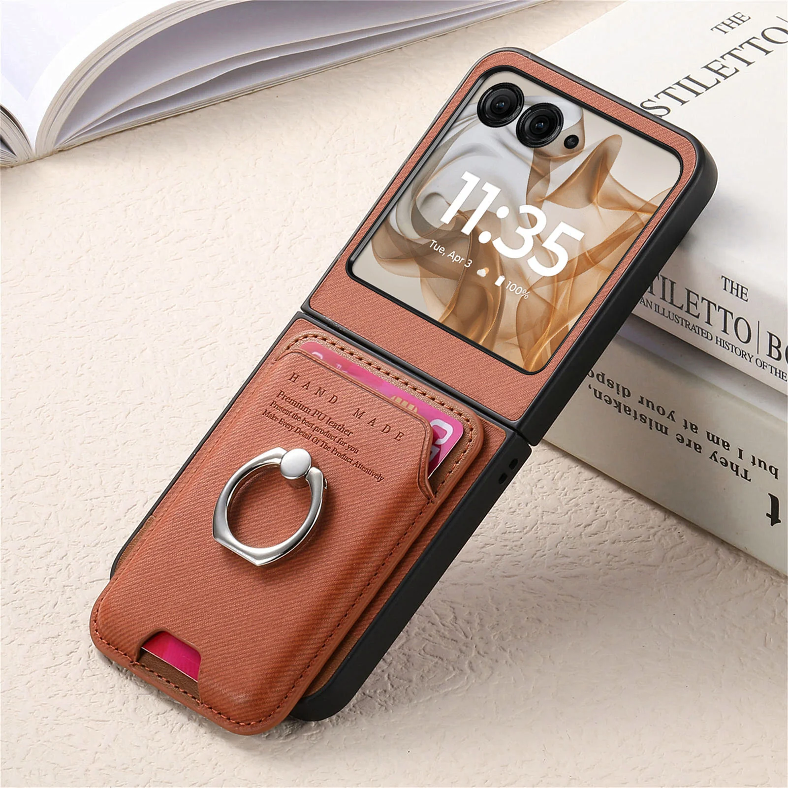 [With Magnetic Card Holder] Motorola Moto Razr 40/Ultra Anti-drop Protective Flip Stand Case - Image 5