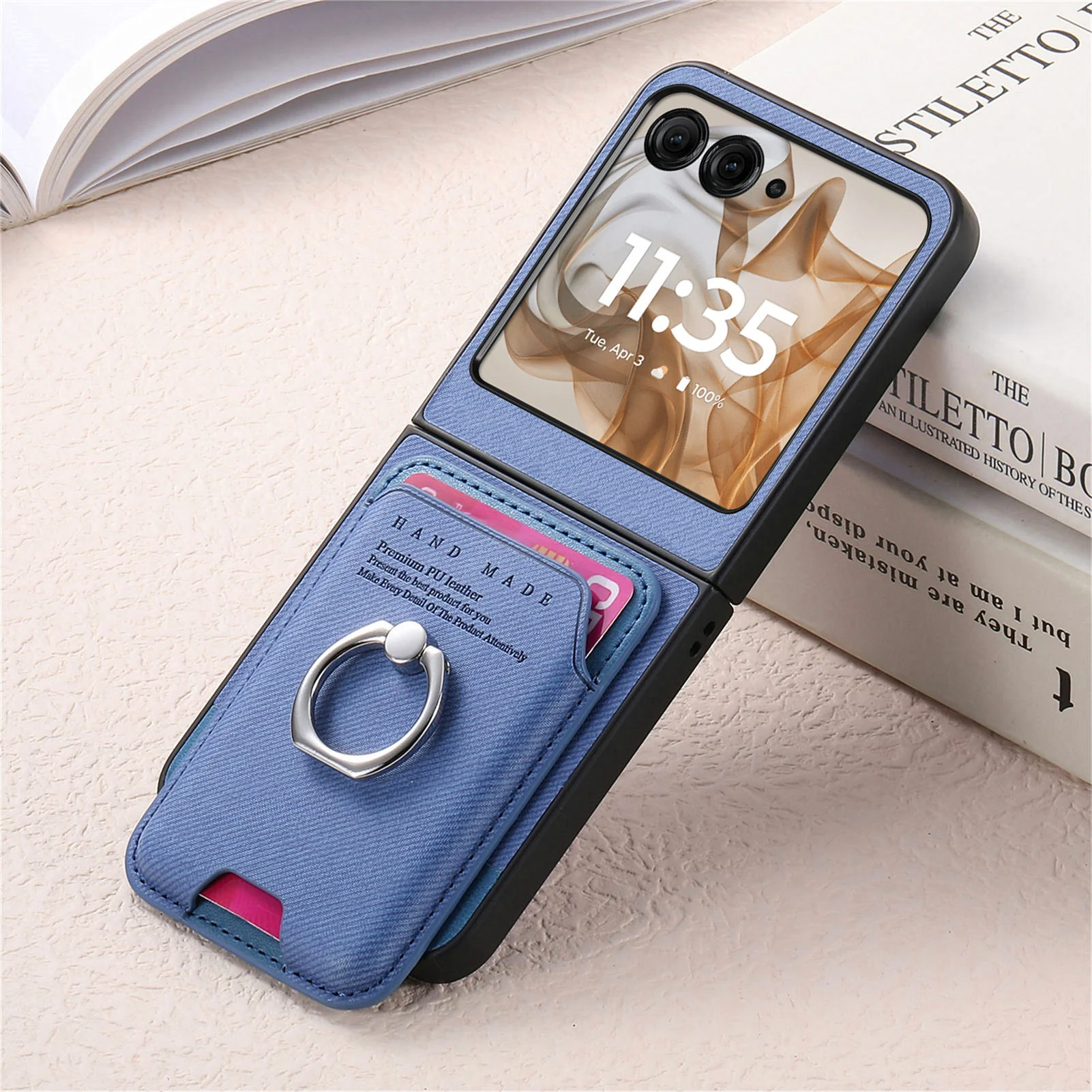 [With Magnetic Card Holder] Motorola Moto Razr 40/Ultra Anti-drop Protective Flip Stand Case - Image 6